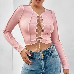pink tied crop top